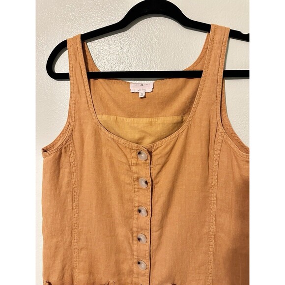 Lou & Grey Women's Blouson Mustard Yellow Tank Dress Linen Cotton Scoop Neck S - Picture 2 of 14